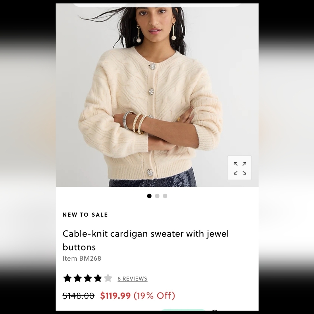 NWT J.Crew cable-knit cardigan/sweater with jewel buttons size M - Picture 6 of 9